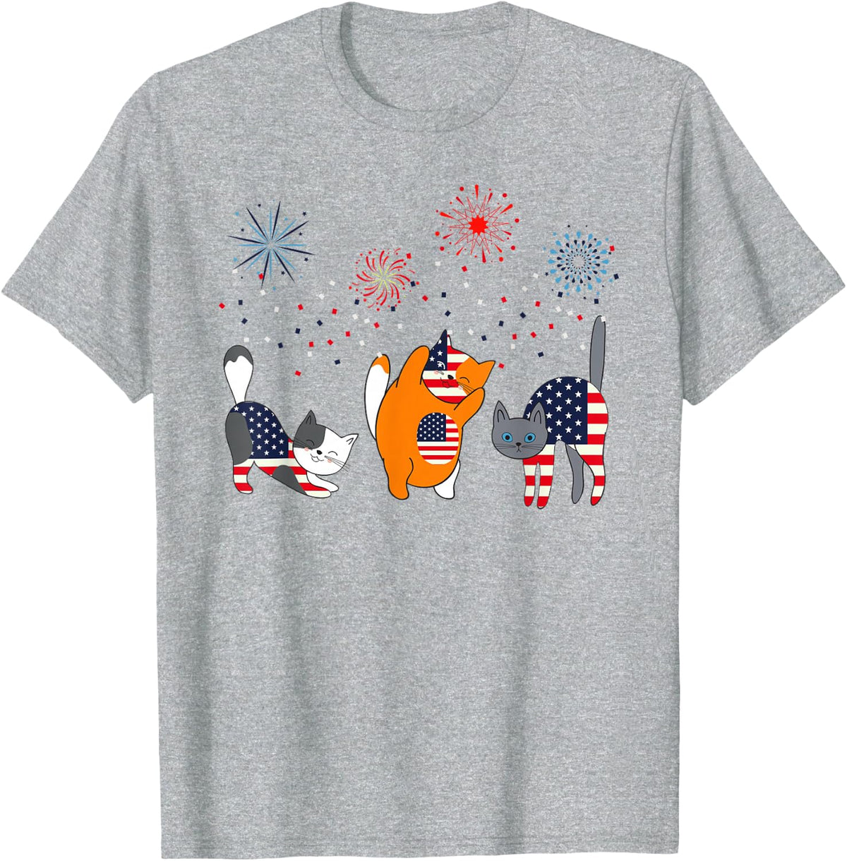 Fourth 4th of July American Flag Meowica Cats Cat T-Shirt - Heather Grey