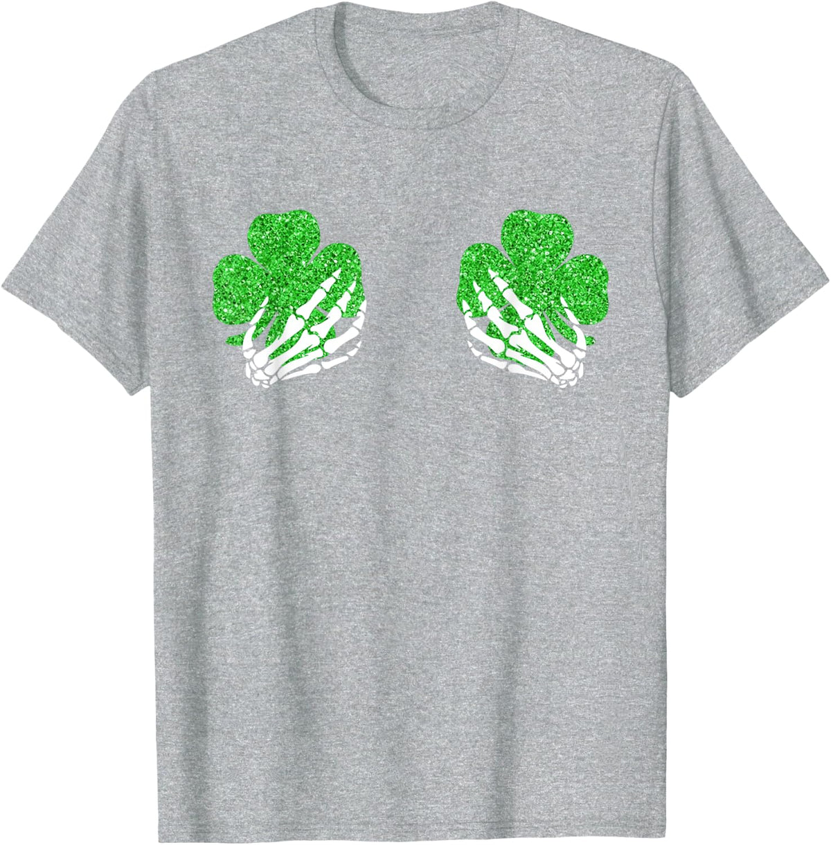 Skeleton Hand Clover Boobs St Patricks Day Bones Costume T-Shirt - Heather Grey