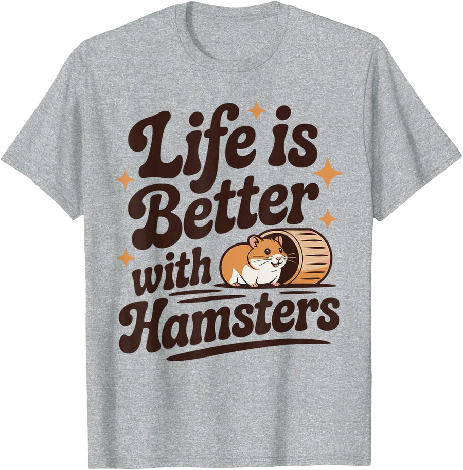 Life is Better with Hamsters Funny Hamster T-Shirt - Heather Grey