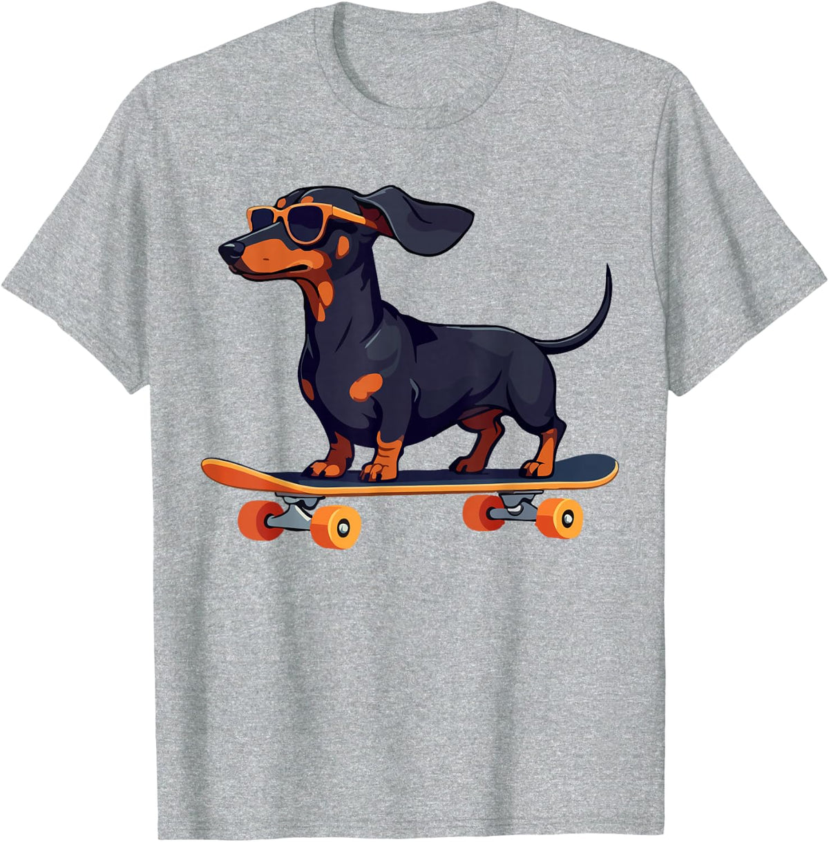 Dachshund Wiener Dog with Sunglasses on a Skateboard Funny T-Shirt - Heather Grey