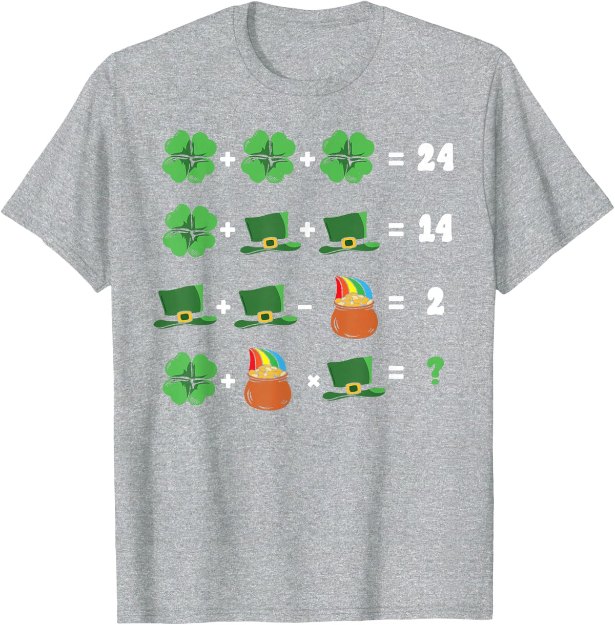 St Patricks Day Shamrock Math Equation Funny Irish Teacher T-Shirt - Heather Grey
