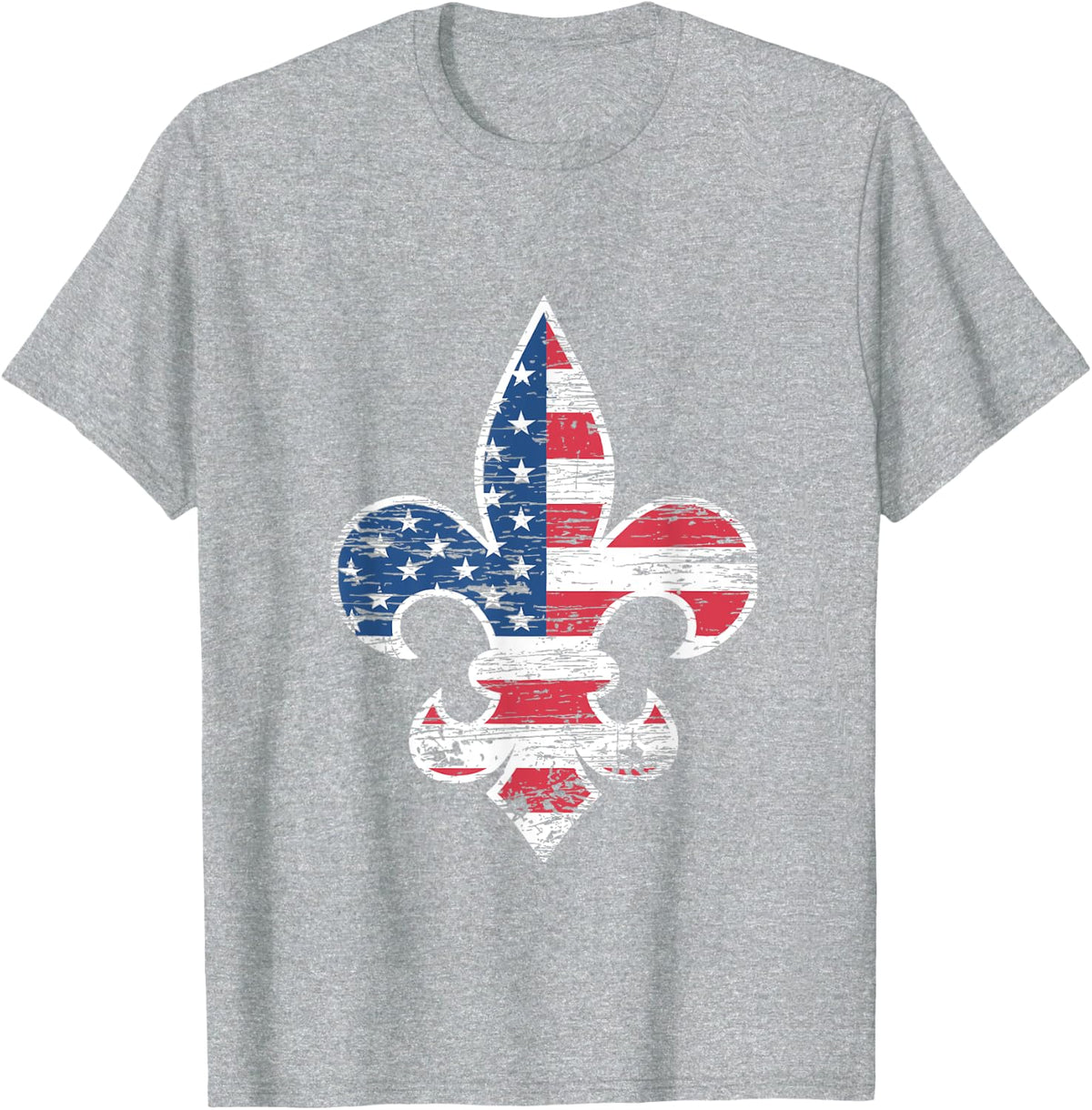 Fleur De Lys American Flag Distressed Vintage Mardi Gras T-Shirt - Heather Grey