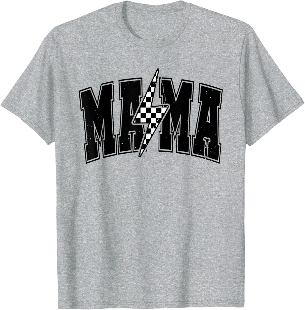 Funny Checkered Mama Black White Shirt Distressed Lightning T-Shirt - Heather Grey