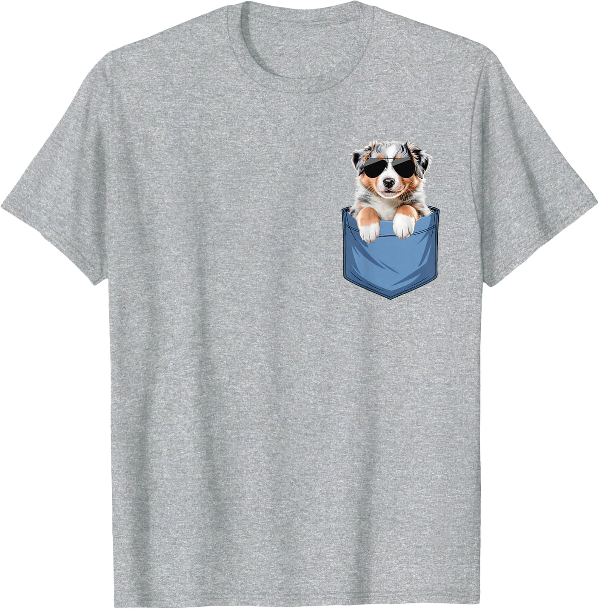 Cute Pocket Australian Shepherd Lover Dog Mom T-Shirt - Heather Grey
