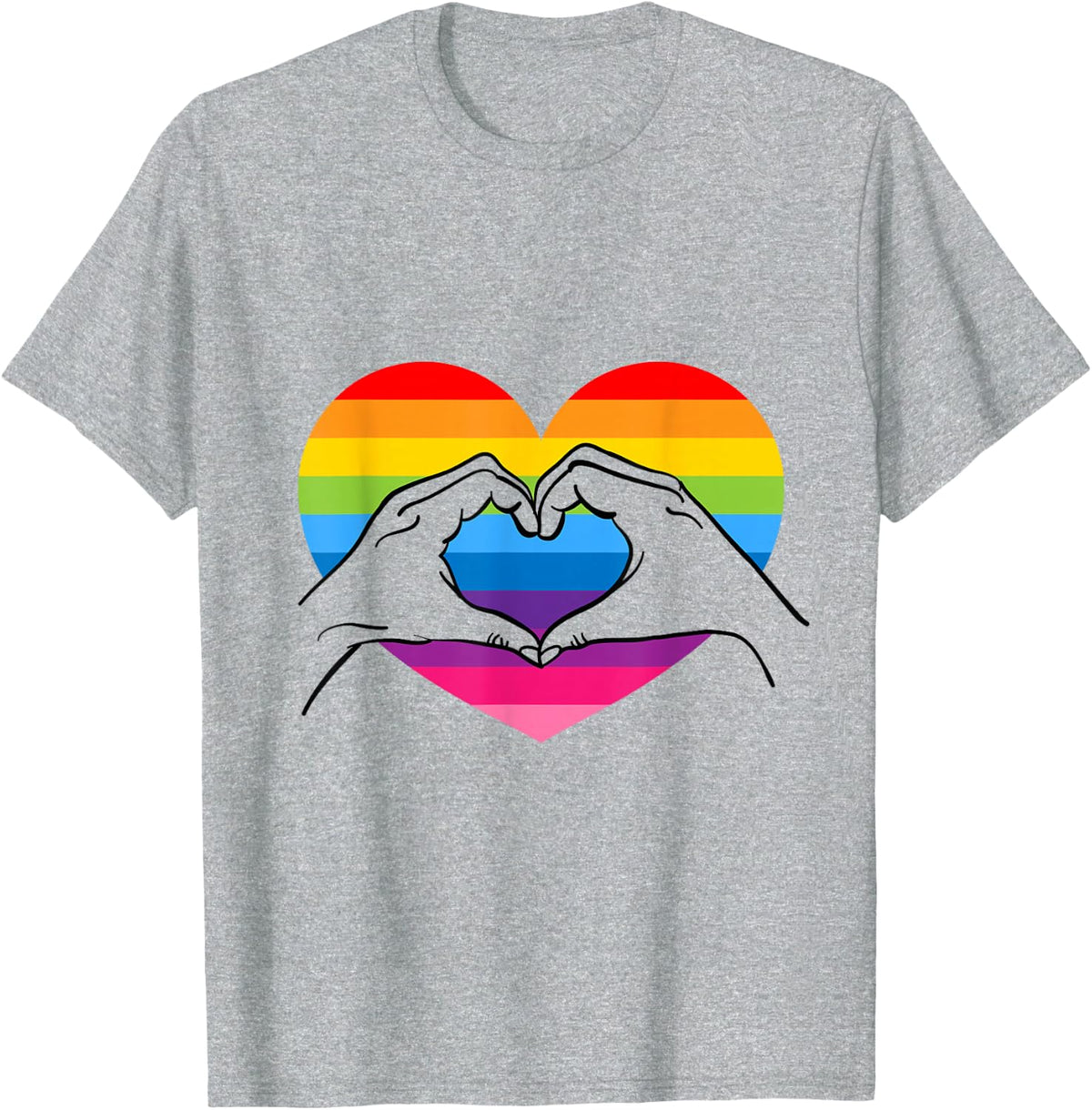 Rainbow Heart Love Hands Vintage Retro Style LGBT Gay Pride T-Shirt - Heather Grey