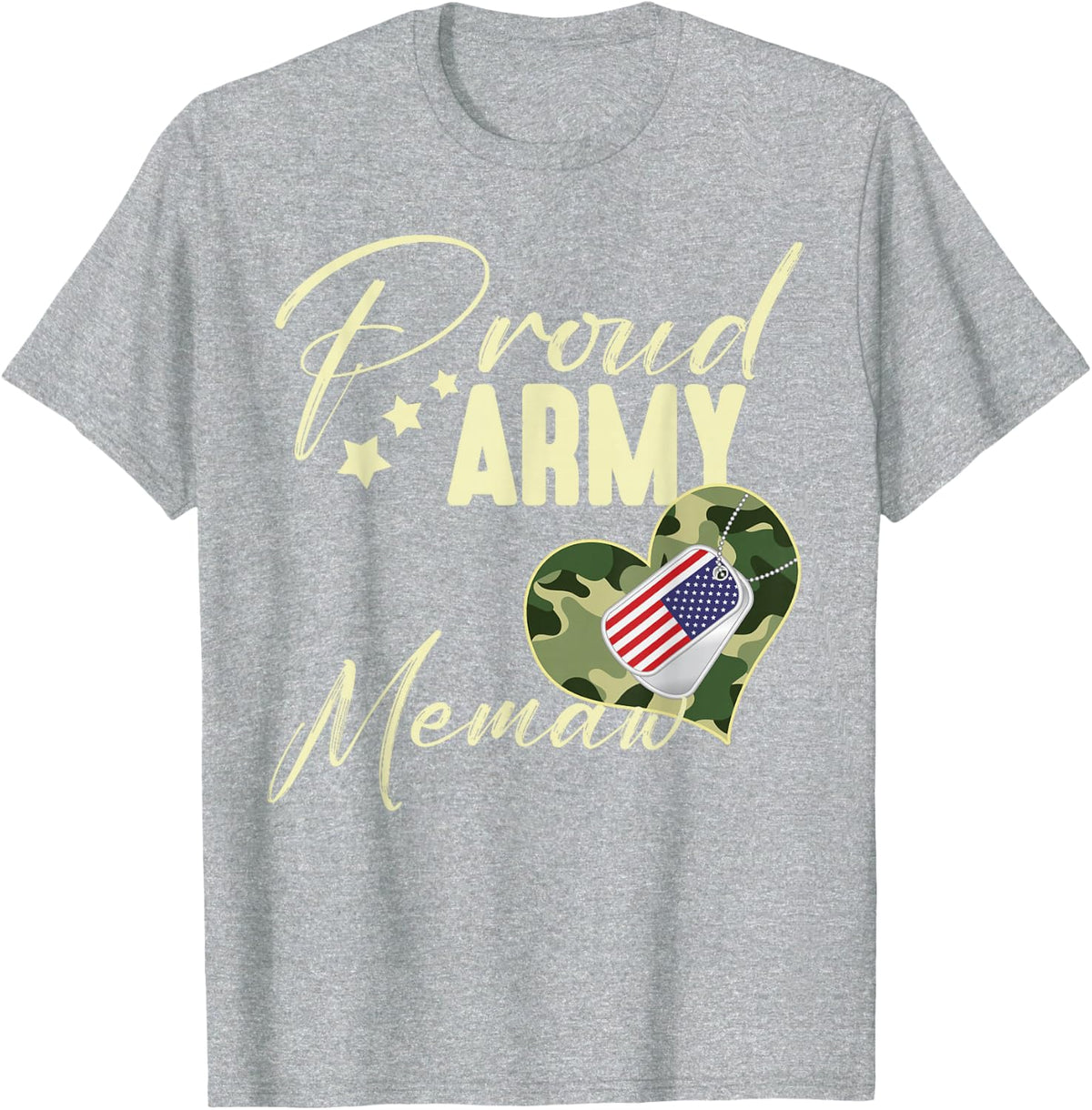 Proud Army MEMAW Camouflage Dog Tag USA American Flag T-Shirt - Heather Grey