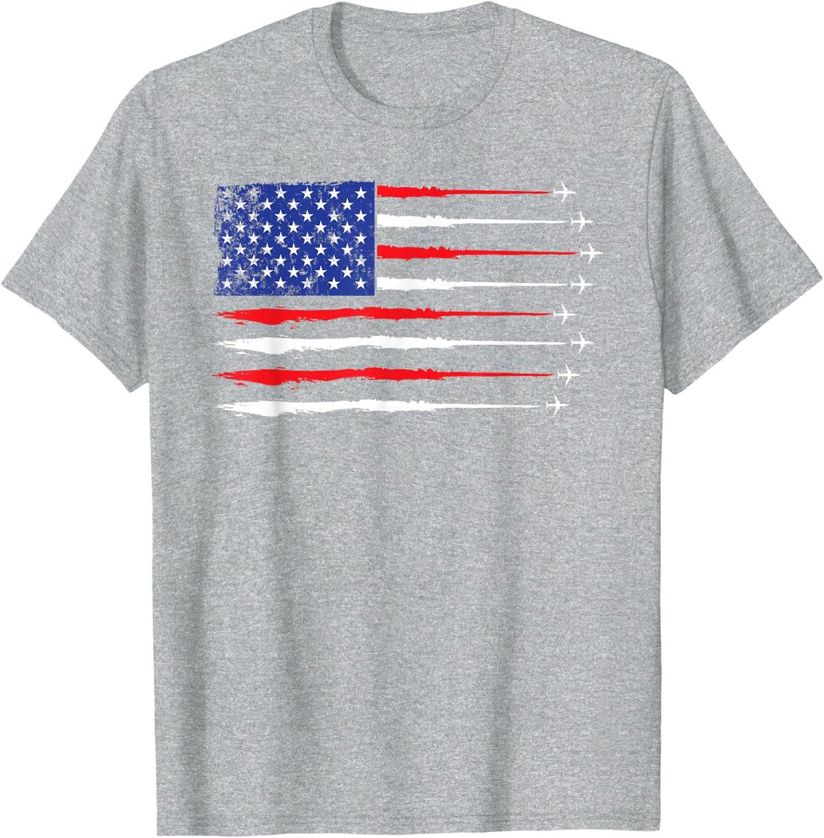 Patriotic Airplane: Stars & Stripes US Flag 4th July Patriot T-Shirt - Heather Grey