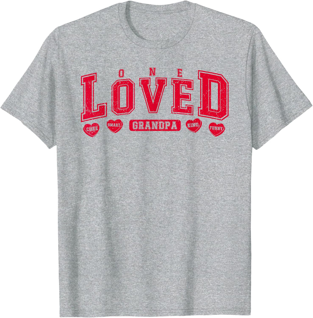 One Loved Grandpa Varsity Valentines Day Heart Grandfather T-Shirt - Heather Grey