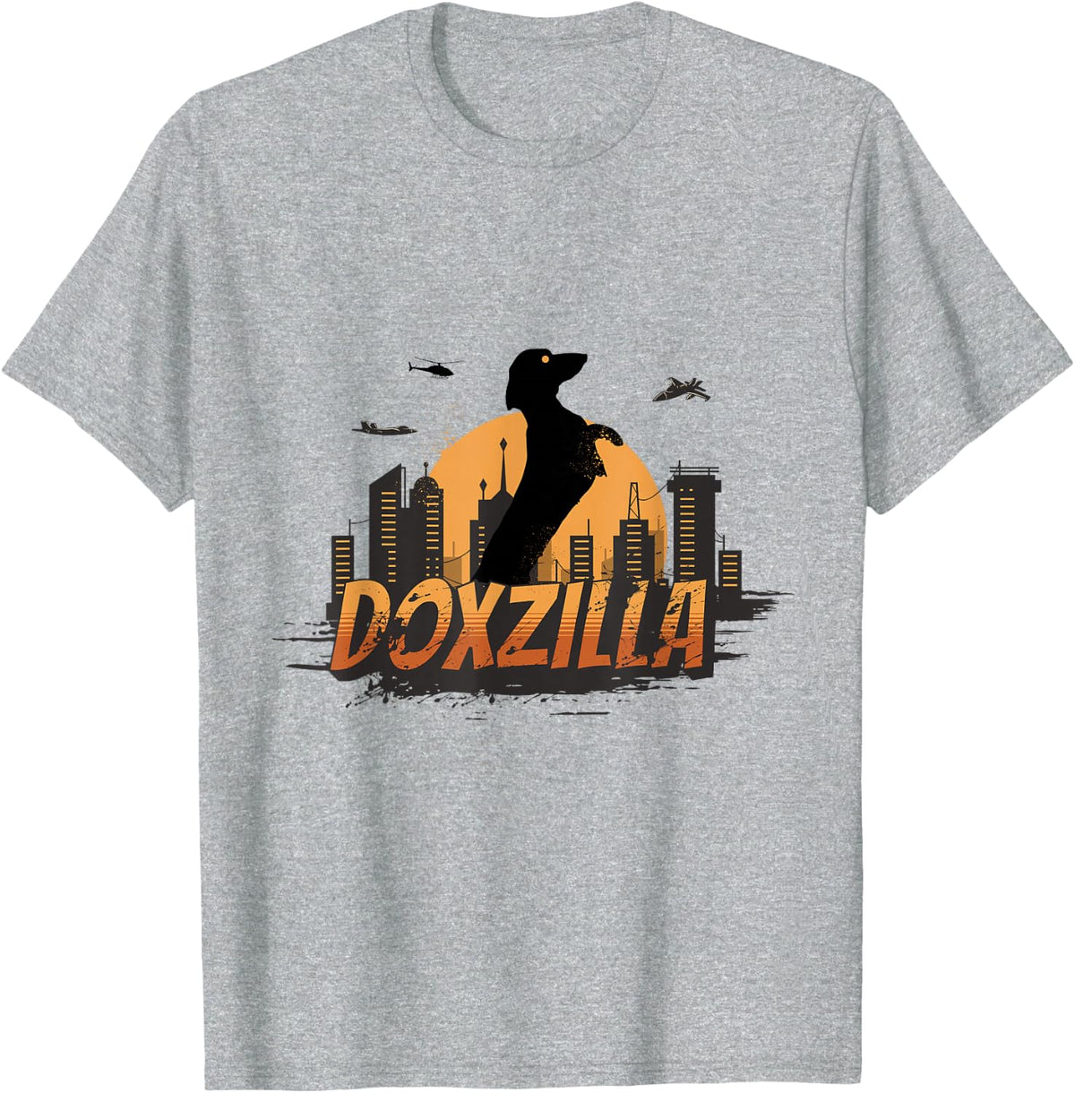 Doxzilla Funny Wiener Dog Dachshund Zilla Monster Funny T-Shirt - Heather Grey