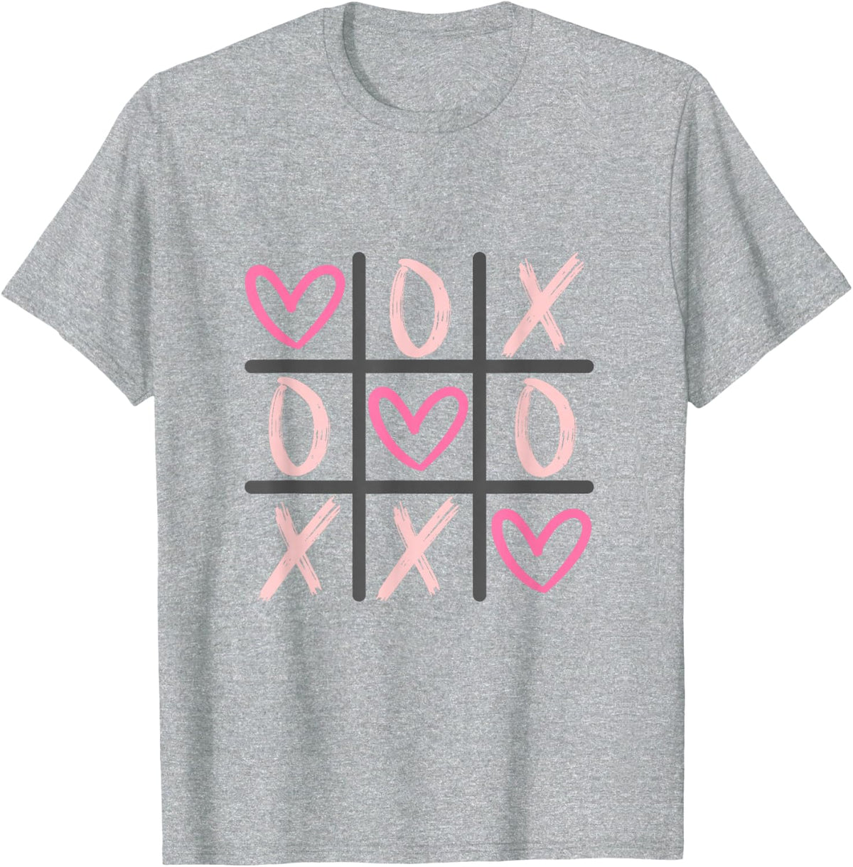 Hearts XOXO Tic-Tac-Toe Valentines for kids woman and men T-Shirt - Heather Grey