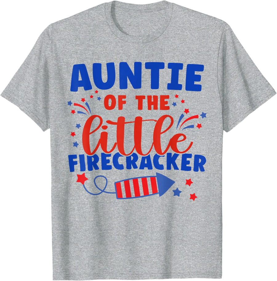 Auntie of the little firecracker Fourth of July Birthday T-Shirt - Heather Grey