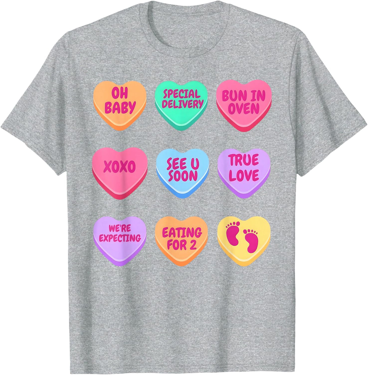 Pregnancy Announcement Hearts Candy Valentines Baby Reveal T-Shirt - Heather Grey