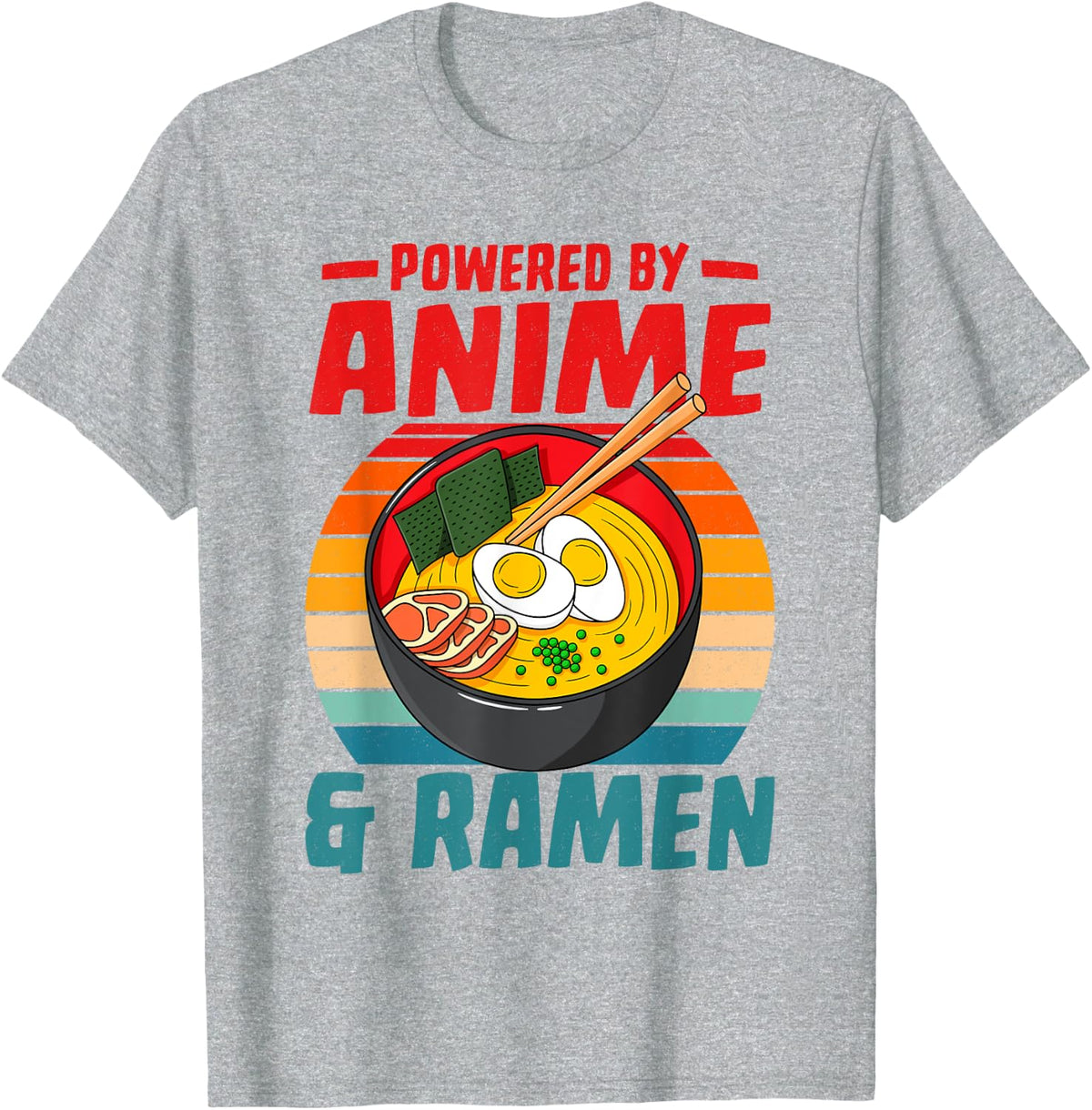 Powered By Anime & Ramen Love Noodles Men Women Kids T-Shirt - Heather Grey