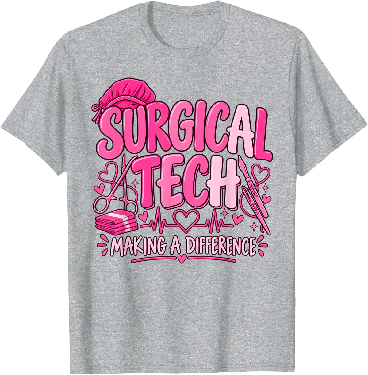 Surgical Tech Week Scrub Tech Breast Cancer Surgery OR Team T-Shirt - Heather Grey
