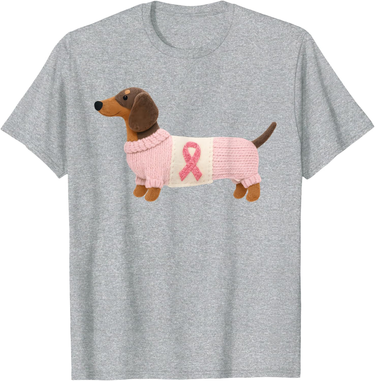 Dachshund Pink Ribbon Breast Cancer Awareness Support T-Shirt - Heather Grey