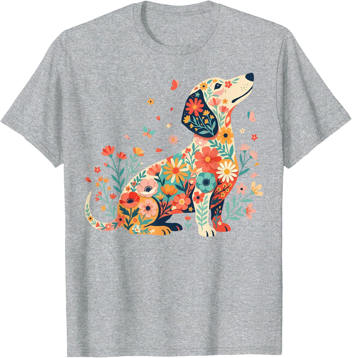 Dachshund Flowers Doxie Weiner Dog T-Shirt - Heather Grey