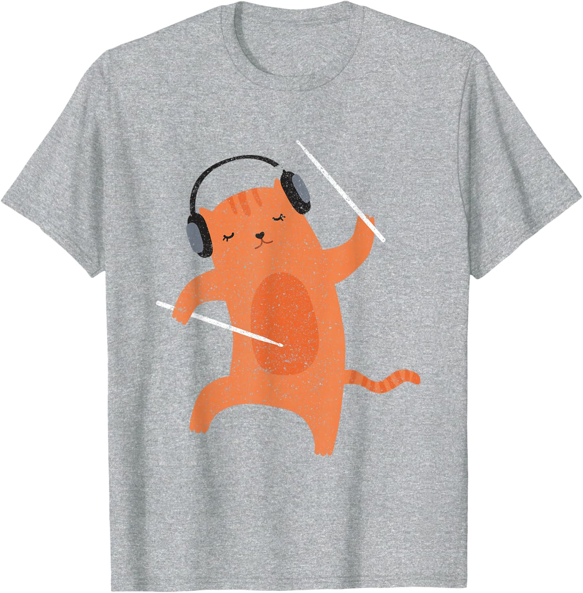 Drumsticks Percussion Drummer Cat Animal Gift Drums T-Shirt - Heather Grey