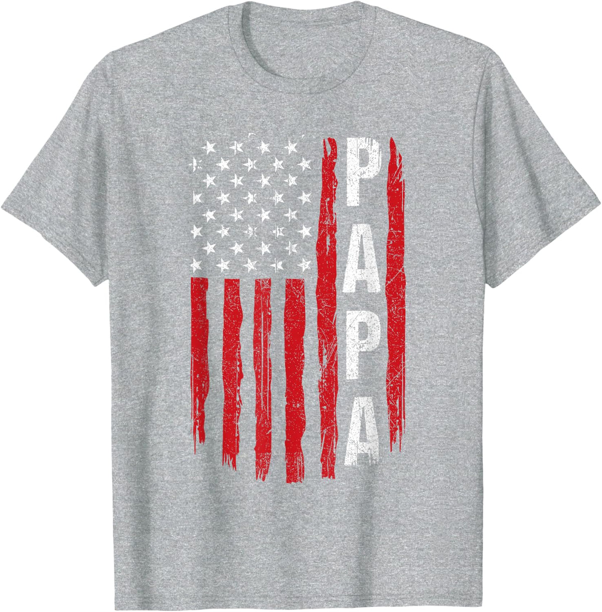 Proud Papa Father's Day Patriotic Dad USA flag T-Shirt - Heather Grey