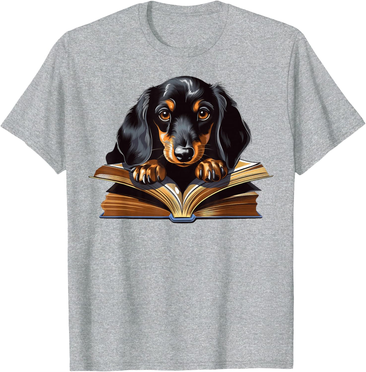 Dachshund Dog Reading Book T-Shirt - Heather Grey