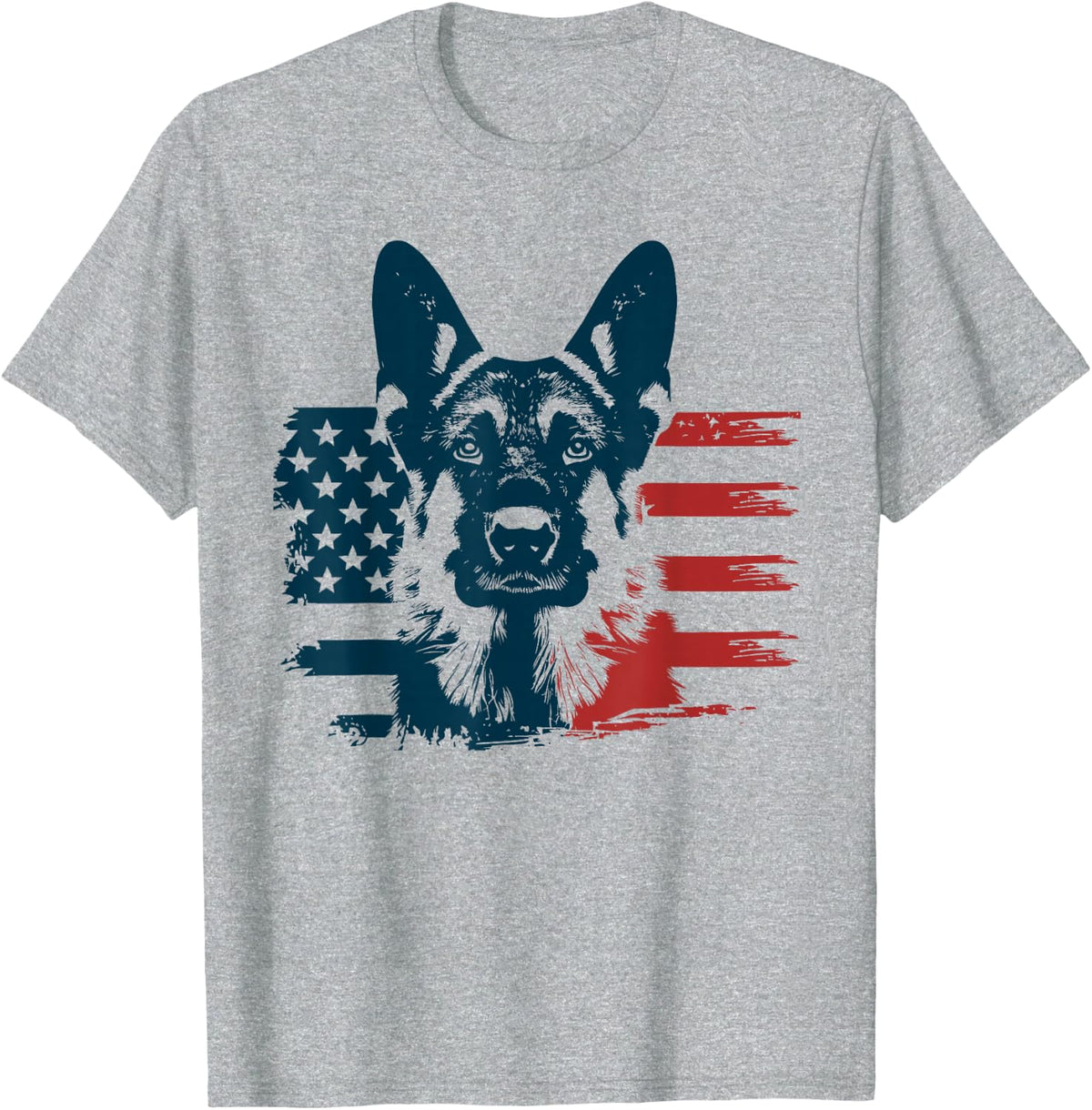 Patriotic German Shepherd American Flag 4th of July Shepherd T-Shirt - Heather Grey