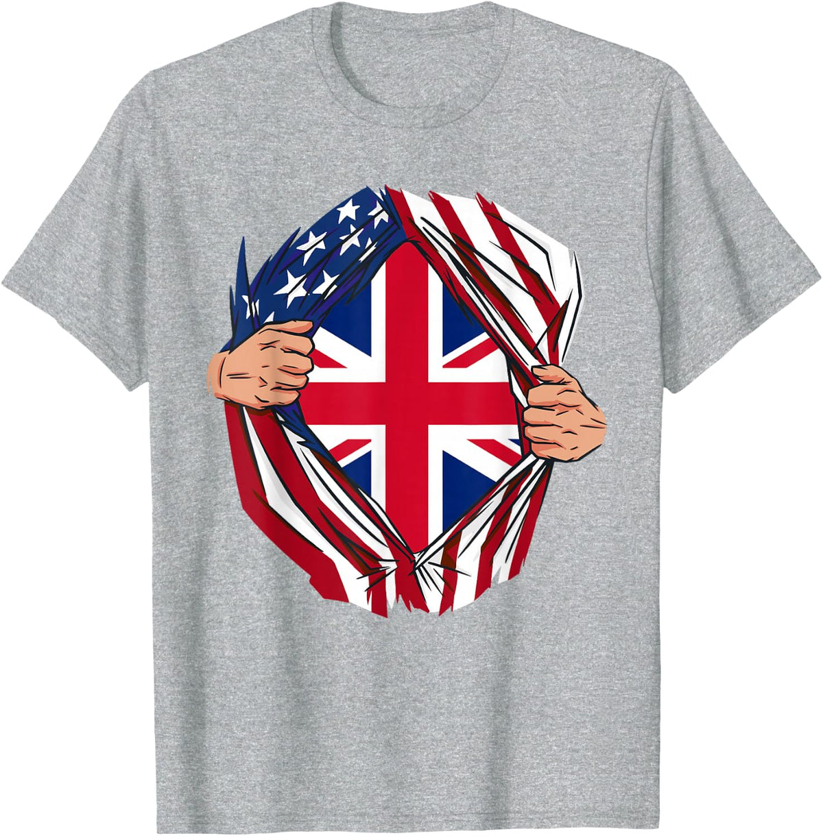 USA American Grown British Roots T-Shirt - Heather Grey
