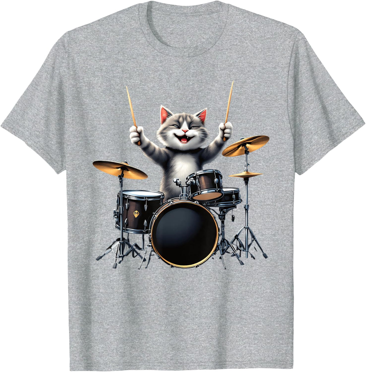 Funny Drumming Cat Shirt Rock Band Kitty Drummer Cat T-Shirt for Men Women - Heather Grey