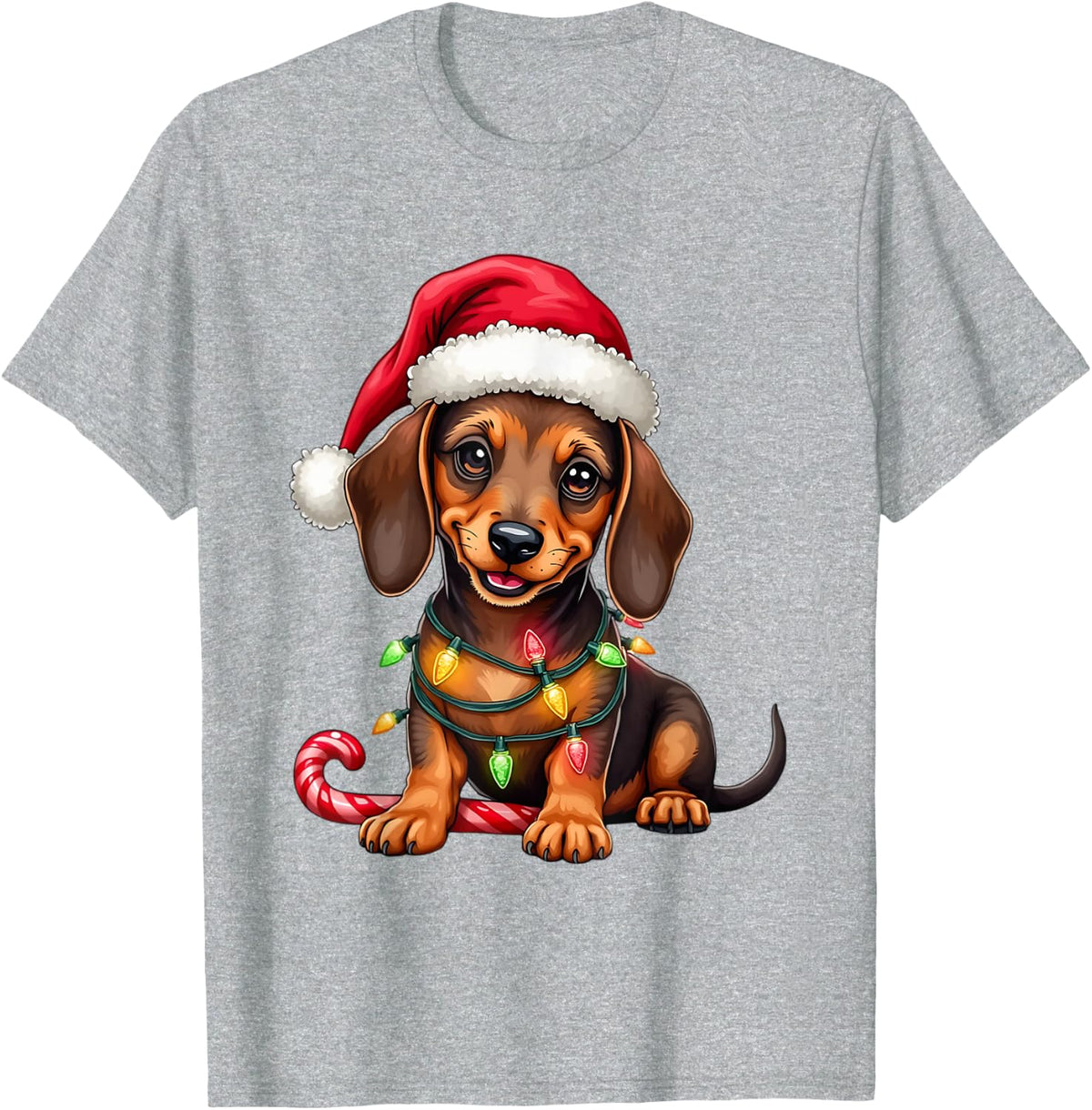 Christmas Dachshund Lights Xmas Dog Lover Xmas Pajama Men Women Kids T-Shirt - Heather Grey