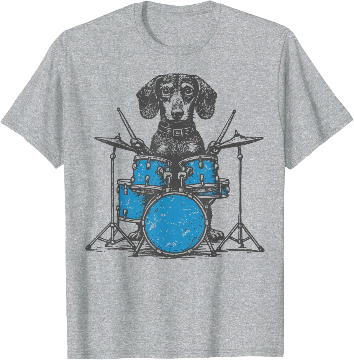 Dachshund Drummer Wiener Dog Drum Set T-Shirt - Heather Grey