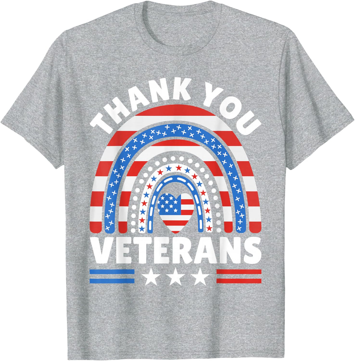 Thank You Veterans Day Patriotic American Flag USA Rainbow T-Shirt - Heather Grey
