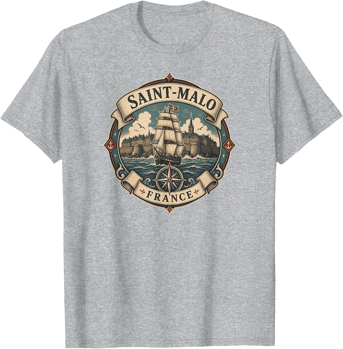 Saint-Malo France Mariner T-Shirt - Heather Grey