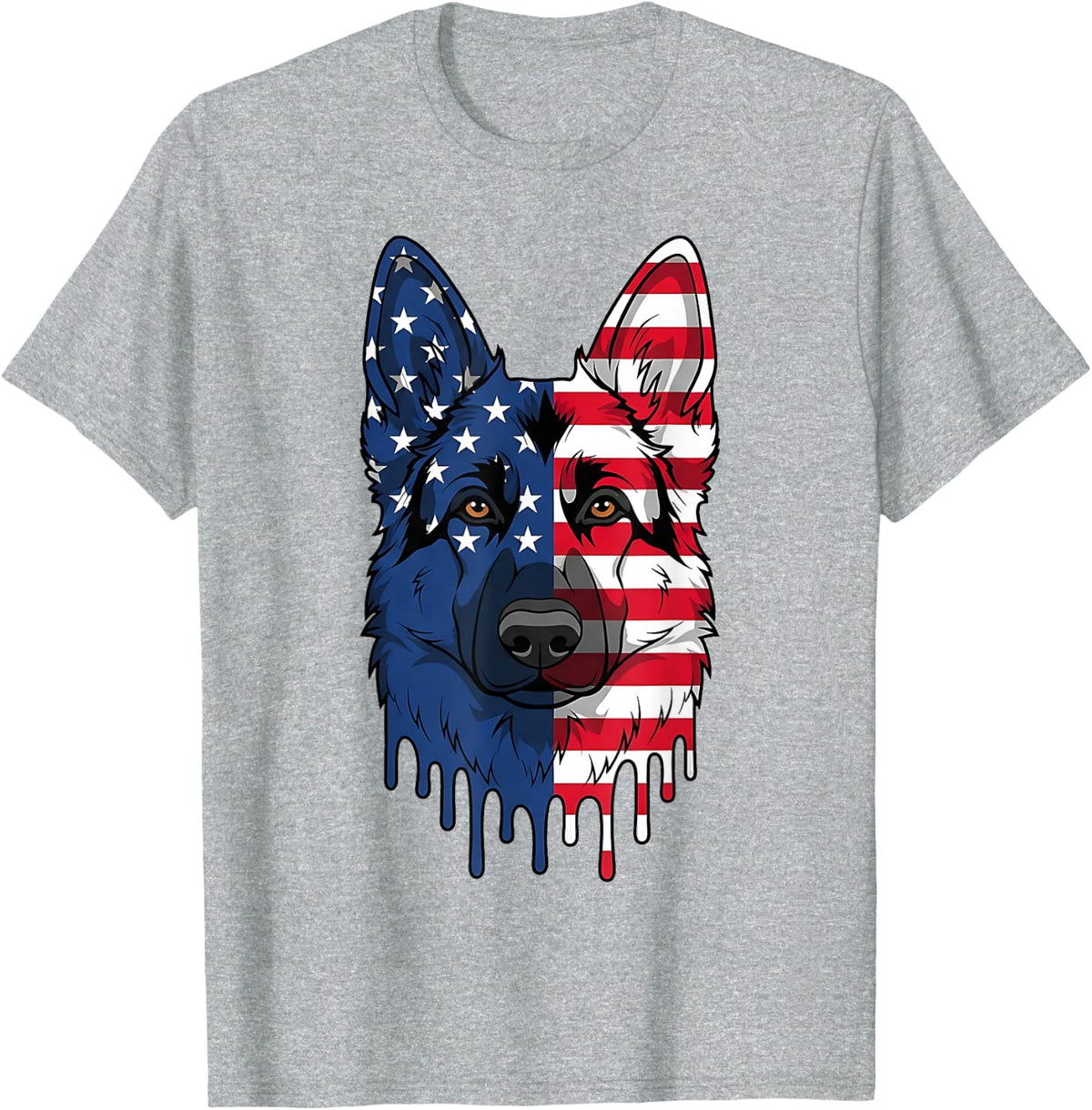 4th of July German Shepherd Dog American Flag Patriotic T-Shirt - Heather Grey