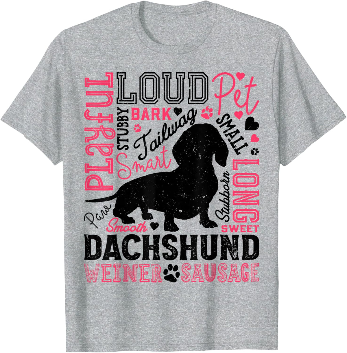 Dachshund Typography Funny Word Art Dog Lover Men Women Cute T-Shirt - Heather Grey