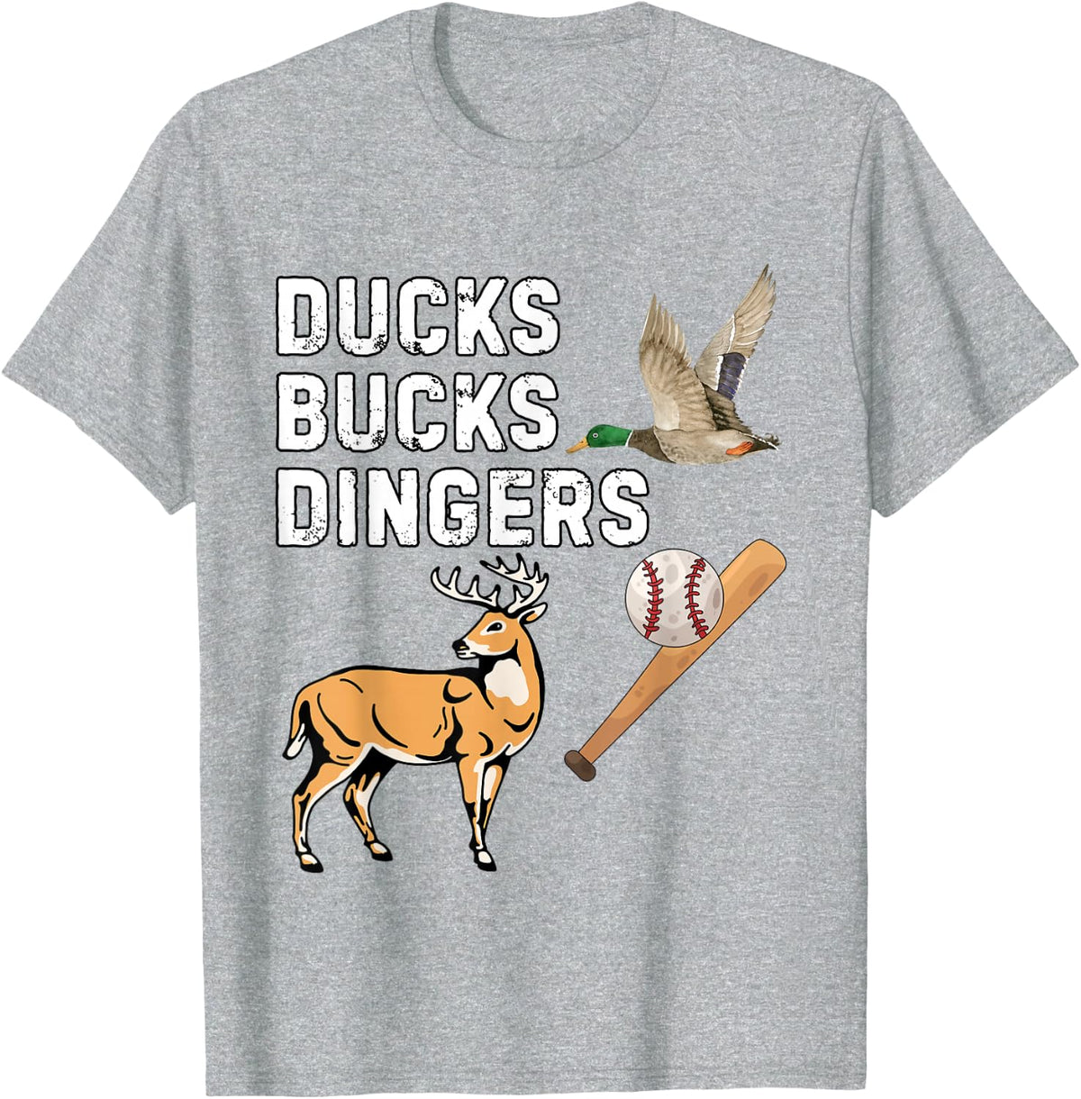 Ducks Bucks and Dingers Funny Hunting Shirts for Men Baseball Lover Tees T Shirts - Heather Grey