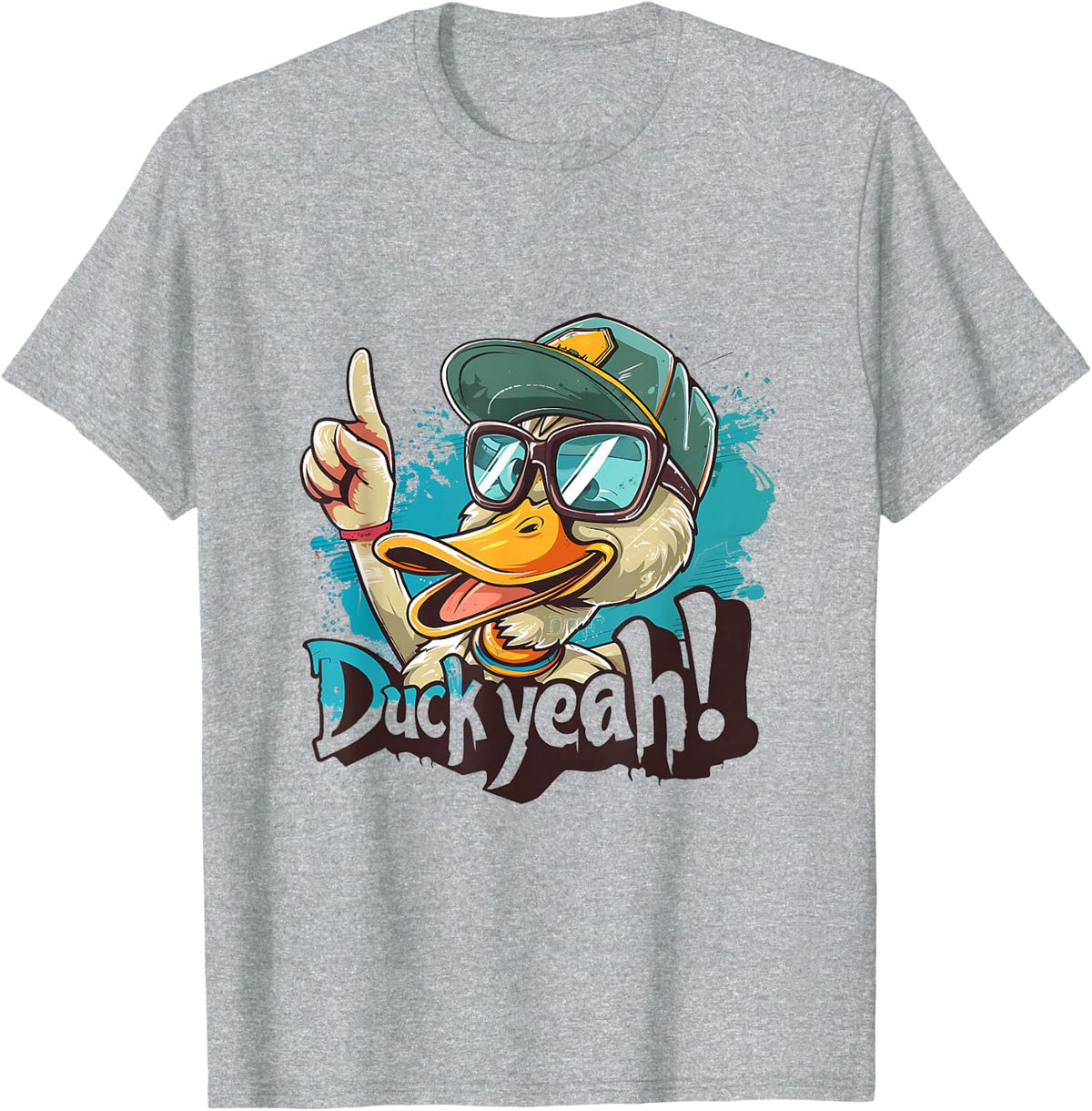 Duck Yeah Thumbs Up Cool Cartoon Duck with Hat Sunglasses T-Shirt - Heather Grey