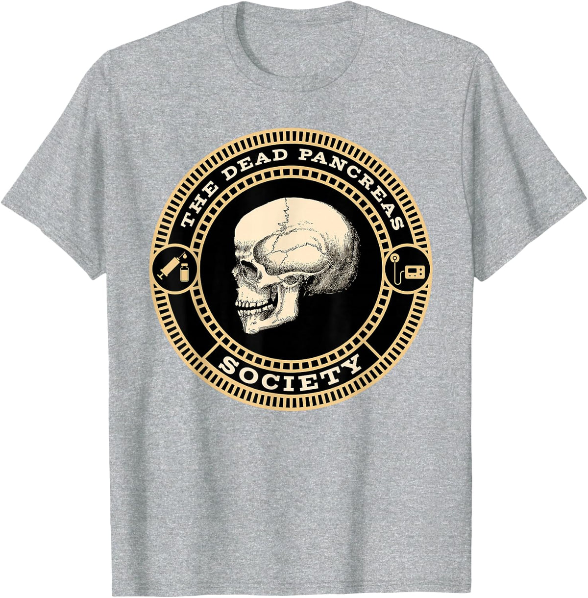 Dead Pancreas Society Type One Diabetes T1D Awareness Skull T-Shirt - Heather Grey