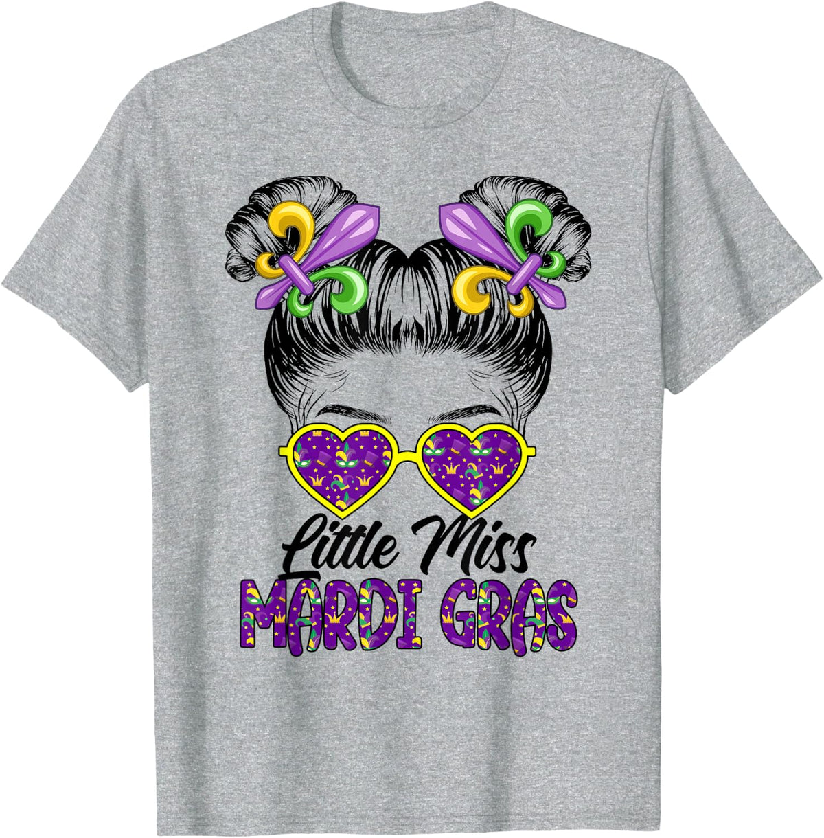 Funny Mardi Gras shirt Miss Mardi Gras Messy Bun T-Shirt - Heather Grey