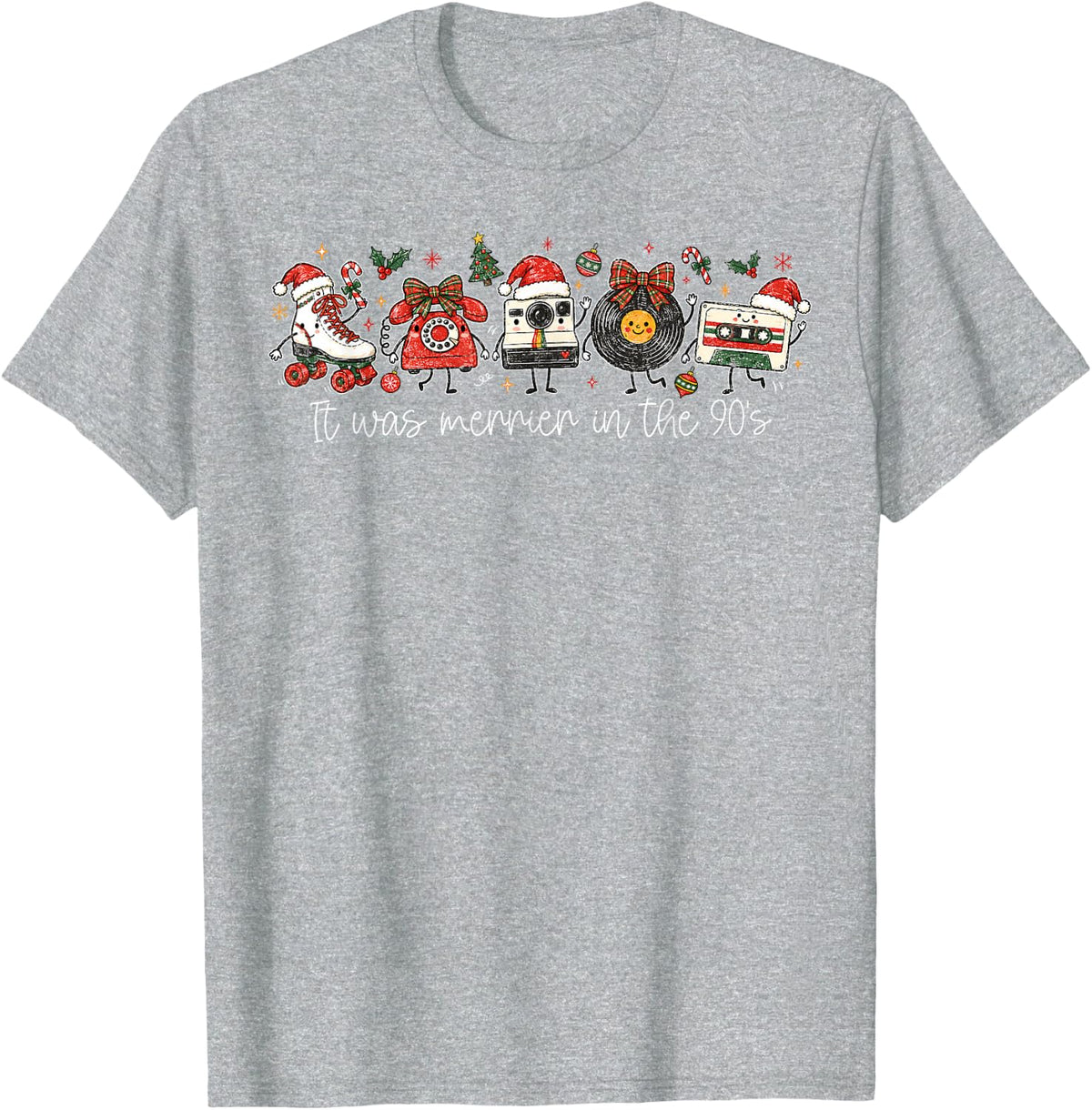 Ugly Christmas Sweater t was Merrier in The 90s Retro Xmas T-Shirt - Heather Grey