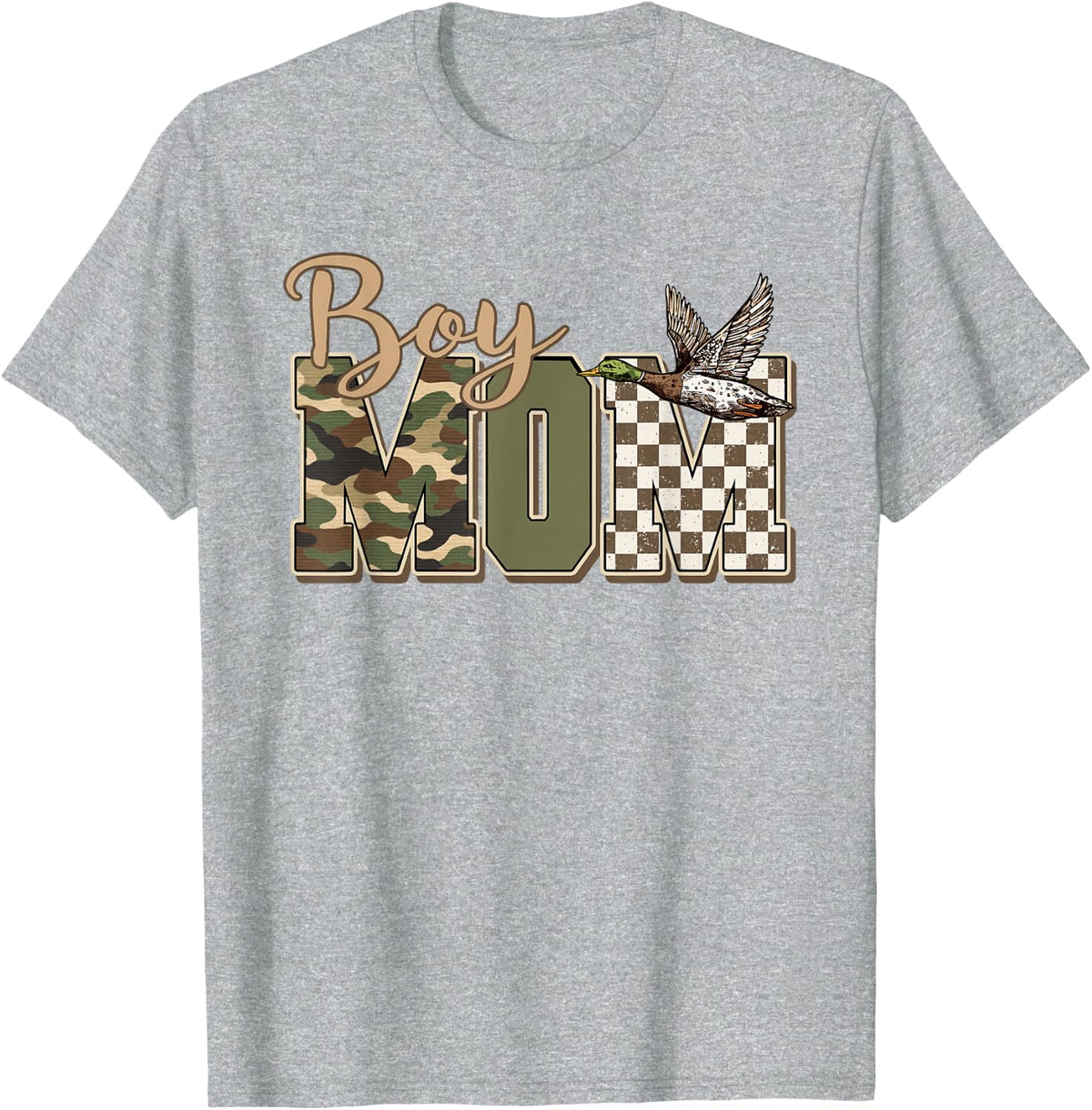 Hunting Boy Mom Duck Camouflage Camo Preppy Camo Mama T-Shirt - Heather Grey