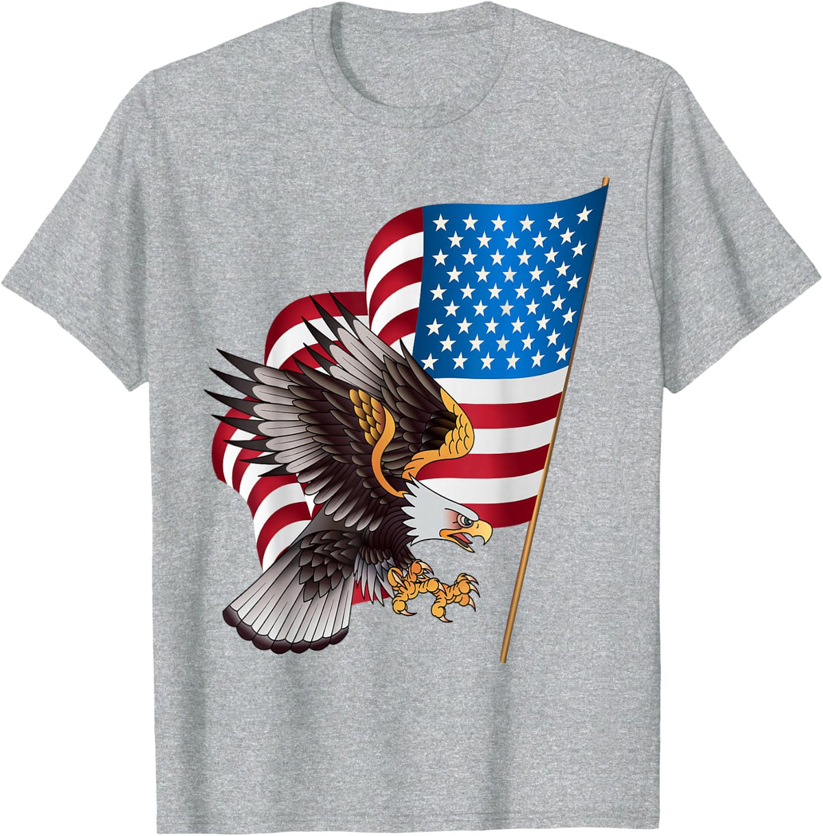 4th of July Shirt USA American Flag Bald Eagle Military T-Shirt - Heather Grey
