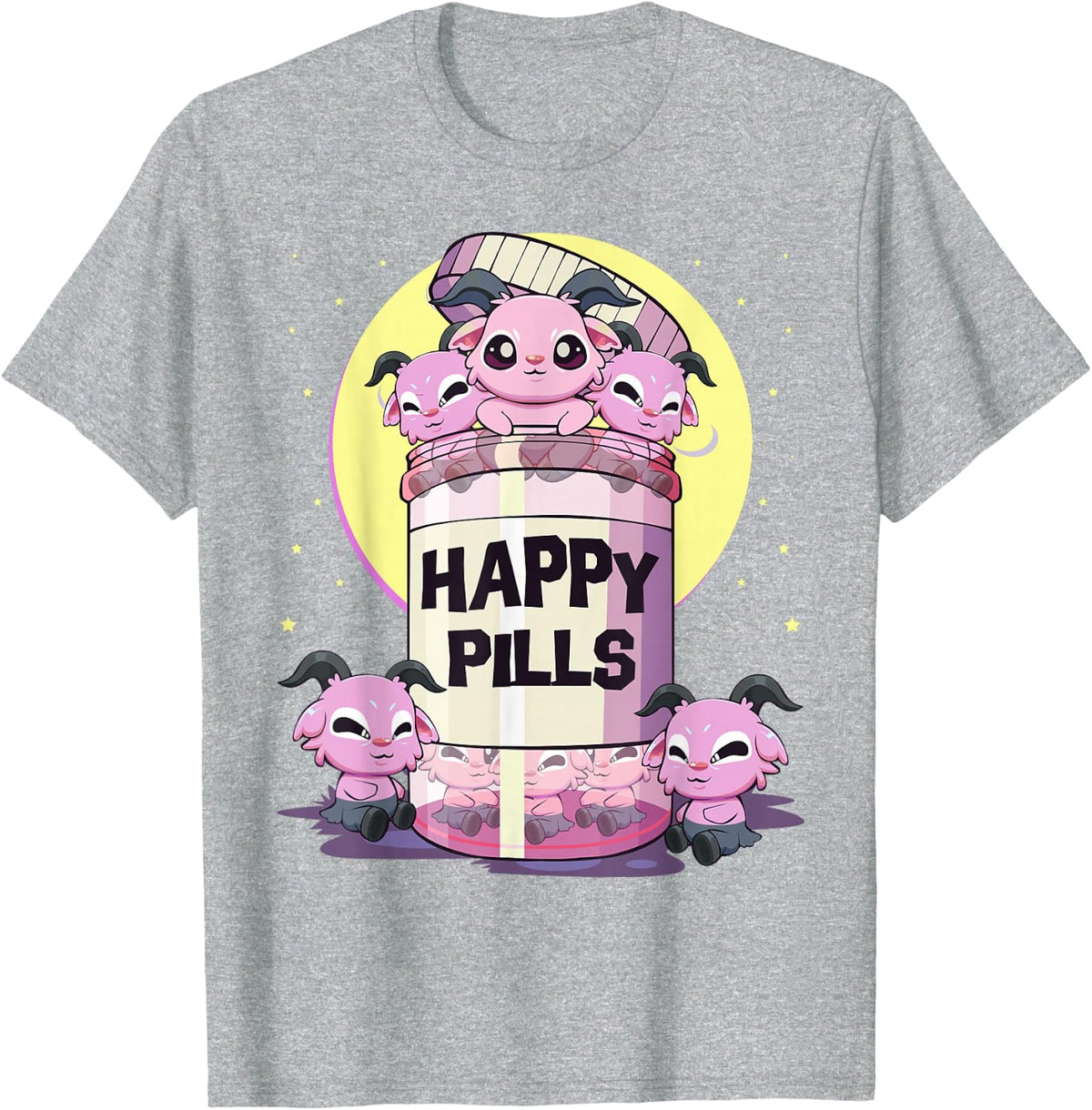 Pastel Goth Kawaii Cute Happy Pills Baphomet T-Shirt - Heather Grey