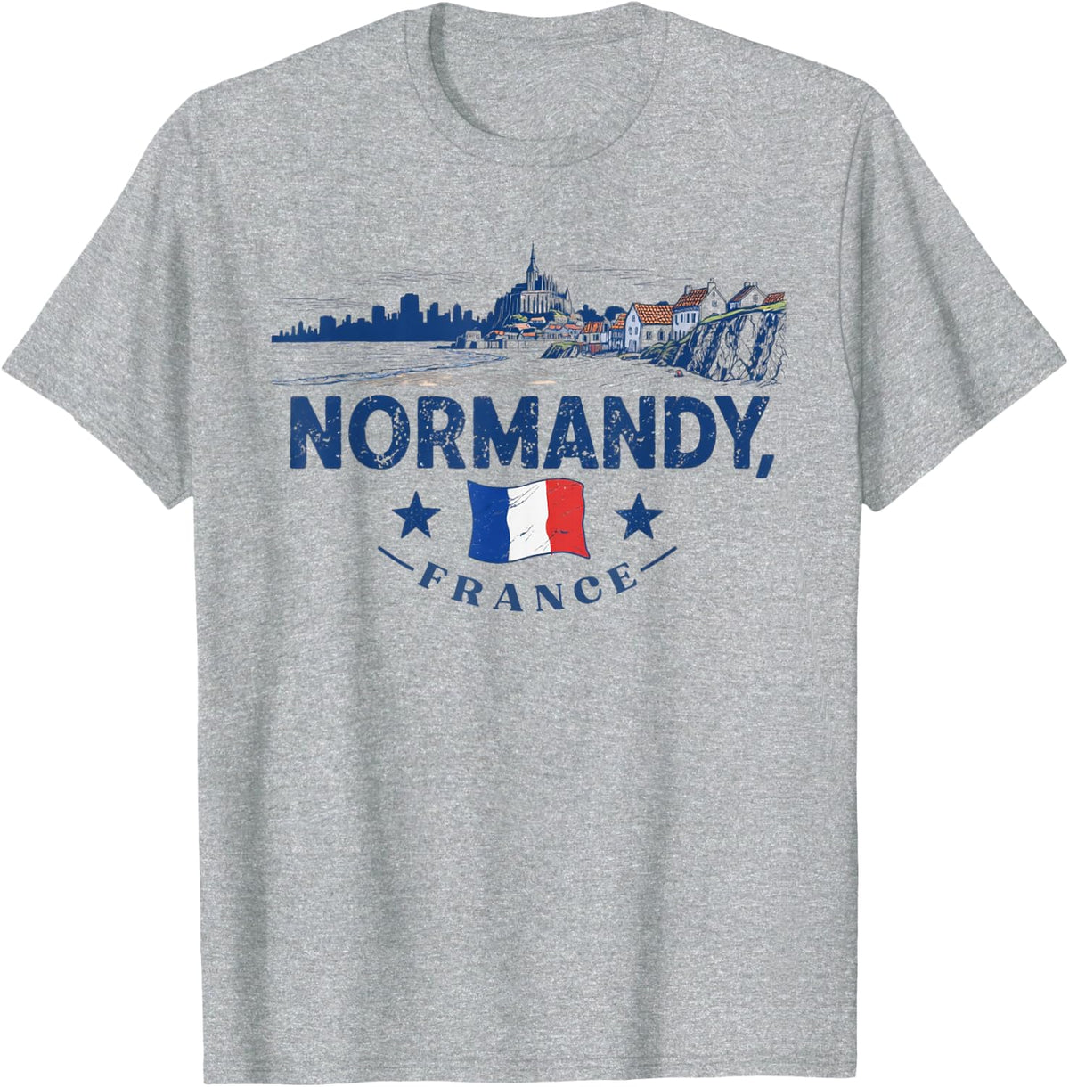 Normandy France Vintage Travel Art Travel Souvenir T-Shirt - Heather Grey