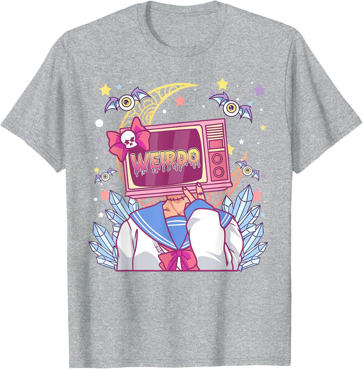 Object Head Cosplay Weirdcore Aesthetic Pastel Goth Bat TV T-Shirt - Heather Grey