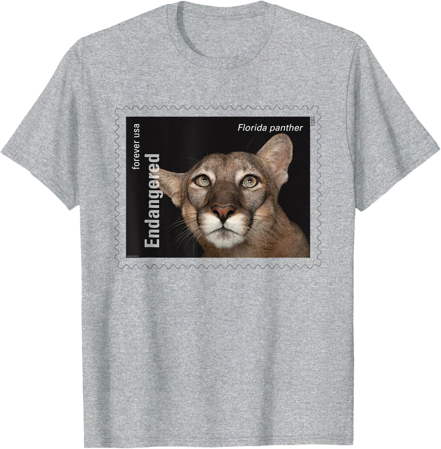 USPS Endangered Species Florida Panther Full Stamp T-Shirt - Heather Grey