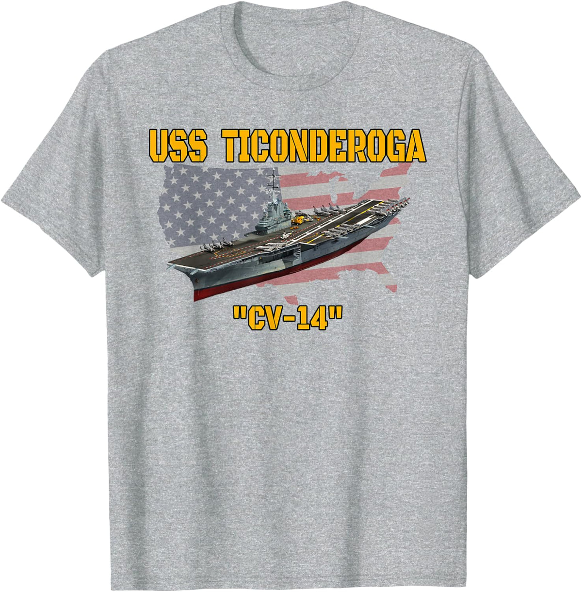 Aircraft Carrier USS Ticonderoga CV-14 Veterans Day Fathers T-Shirt - Heather Grey