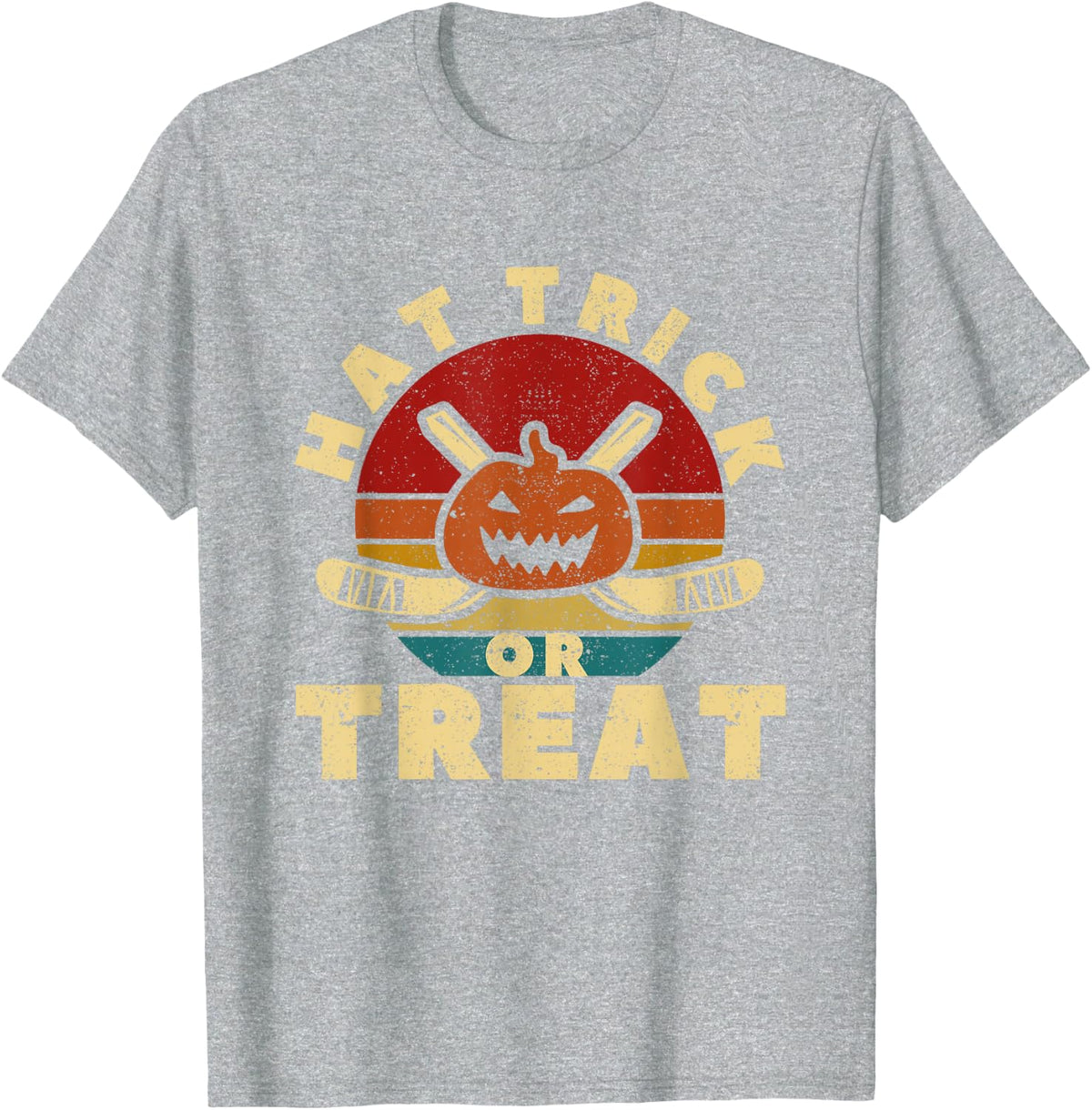 Ice Hockey Player Coach Halloween Pumpkin Hat Trick Or Treat T-Shirt - Heather Grey
