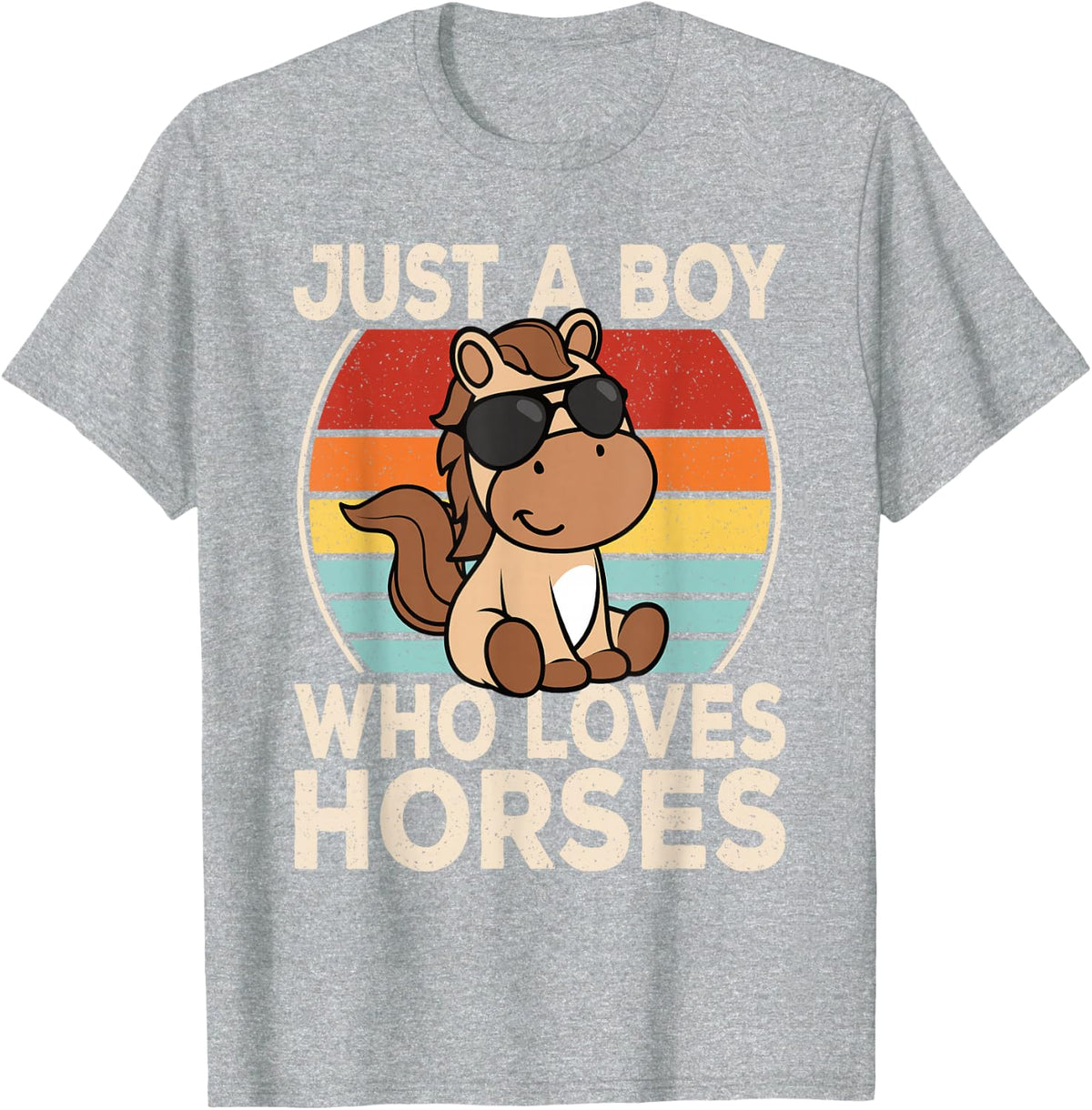 Just A Boy Who Loves Horses Horseback Riding Boys Kids T-Shirt - Heather Grey