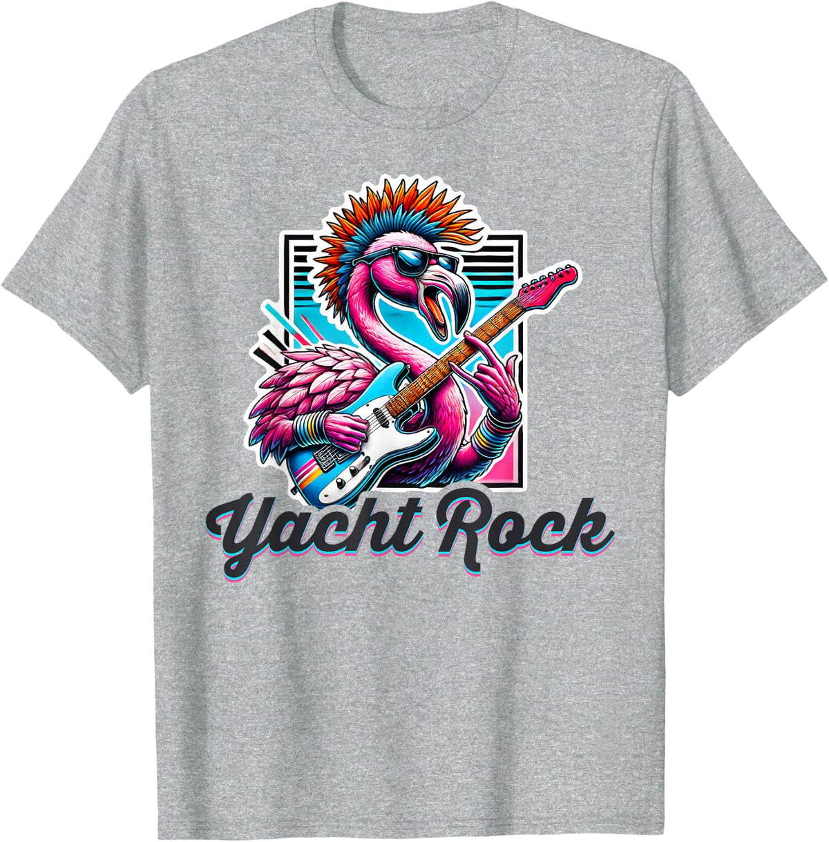 Yacht Rock Flamingo Retro Style T-Shirt, 70s 80s Soft Rock Tees For Men Women - Heather Grey