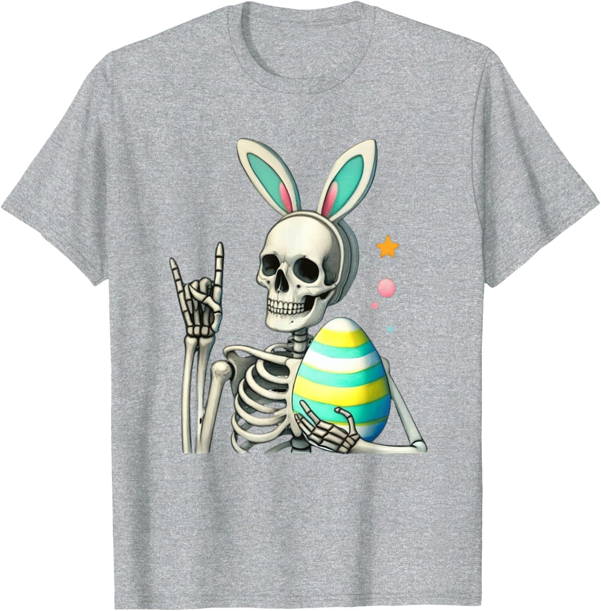 Easter Skeleton Bunny Rock Hand Rocker Boys Kids Men Teens T-Shirt - Heather Grey
