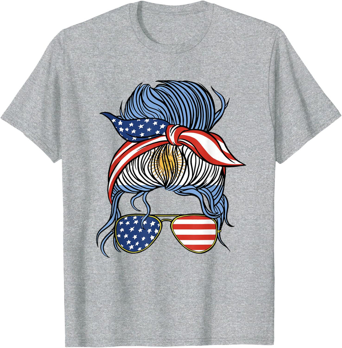 Half American Argentine Roots Argentina USA Messy Bun Women T-Shirt - Heather Grey