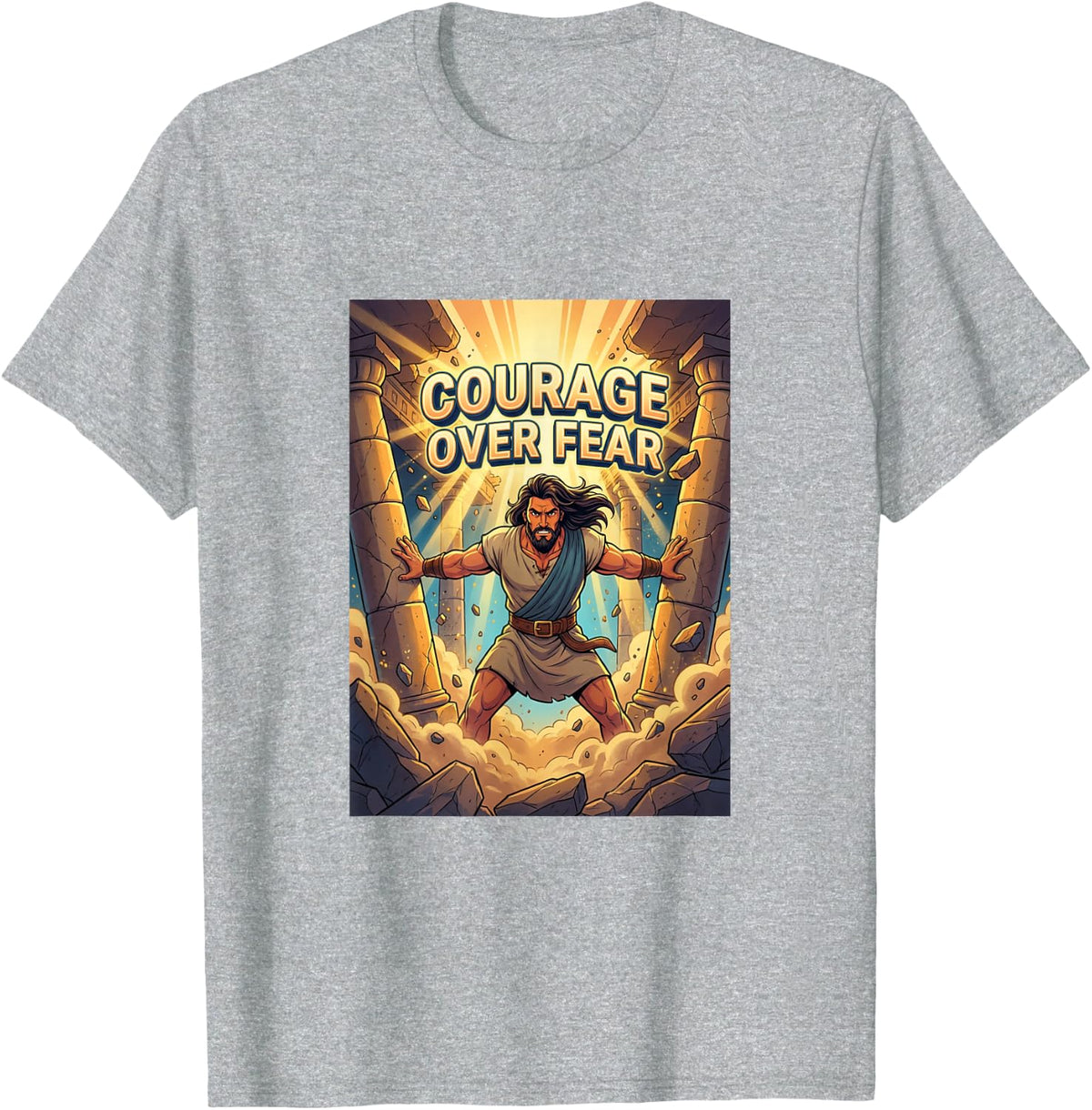 Faith and Fun: Courage Over Fear, Samson T-Shirt - Heather Grey